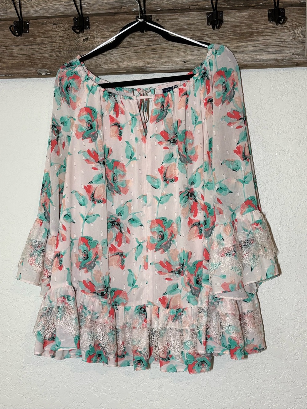 Floral Peasant Top - Blush Floral, Size 2X